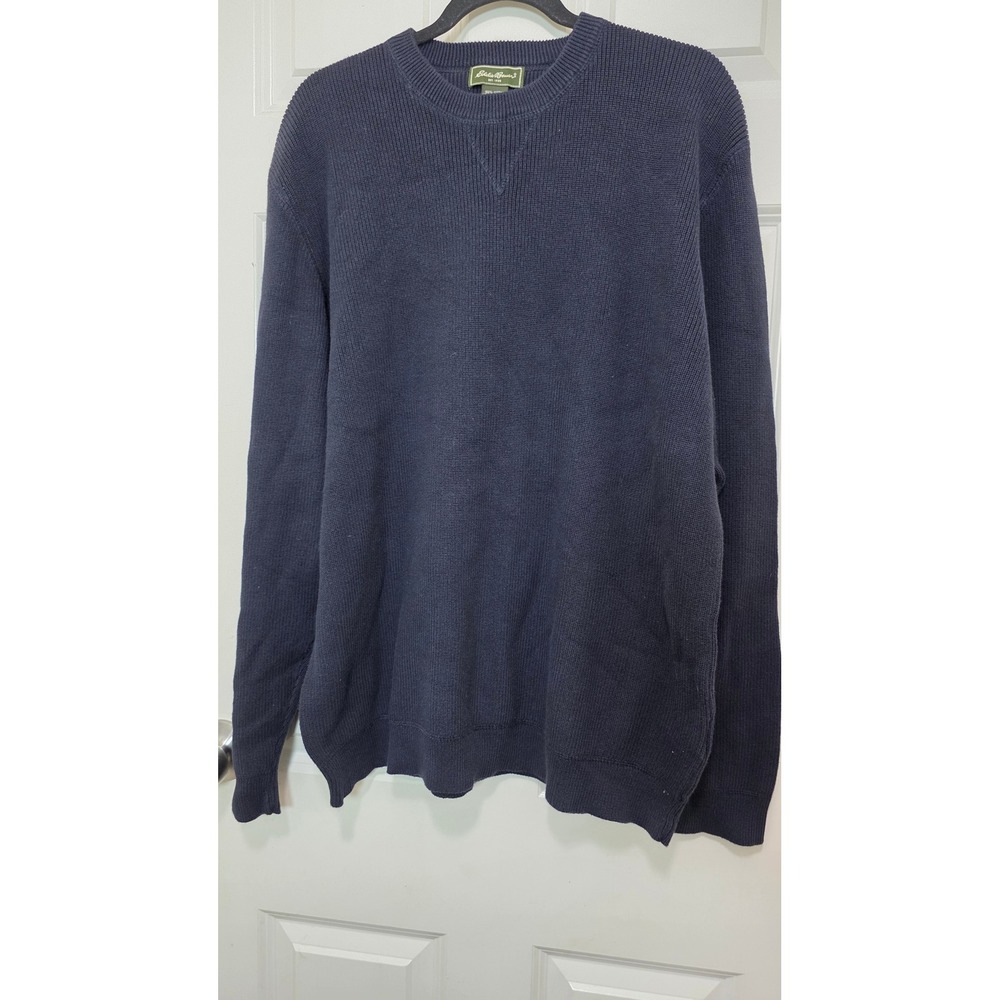 Eddie Bauer Sweater Mens XL Navy Blue Cotton Ribbed Knit Crewneck Pullover - Picture 2 of 7